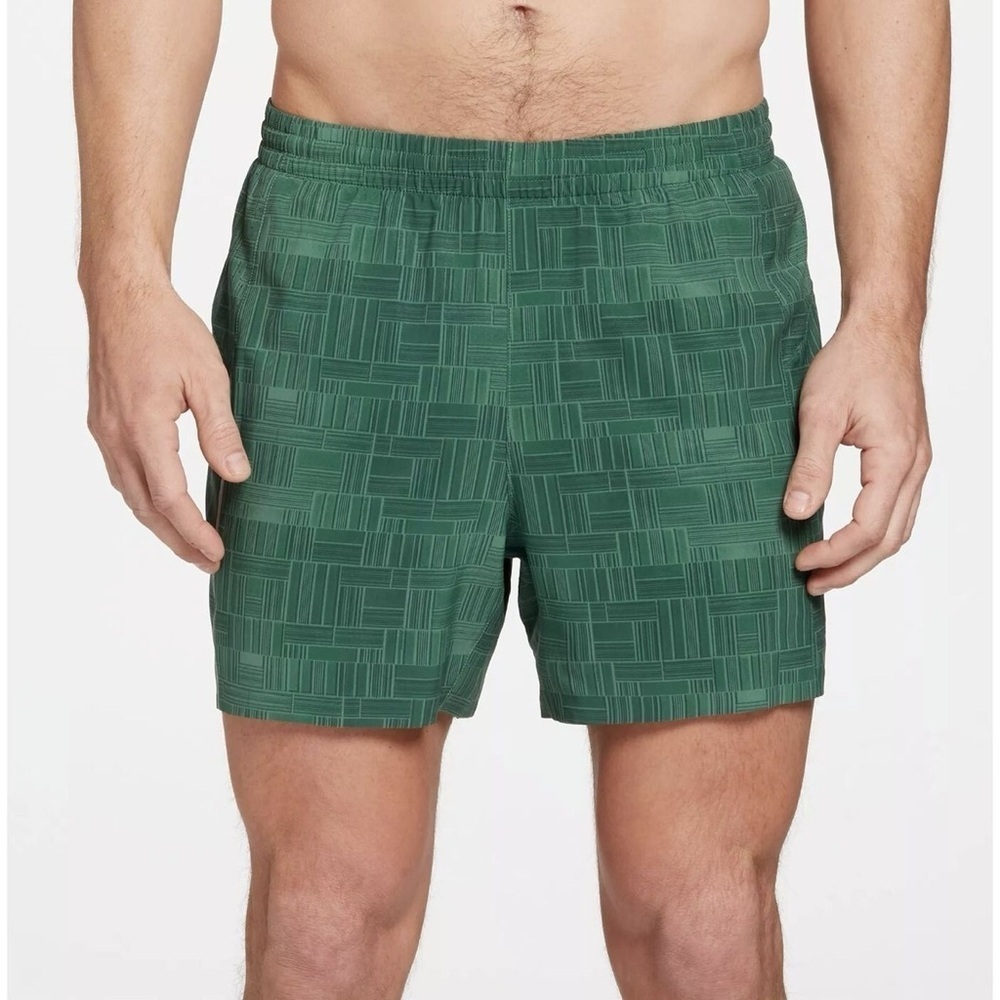 VRST Men's Accelerate 5” Run Active athletic Shorts- Green Pattern Print Small